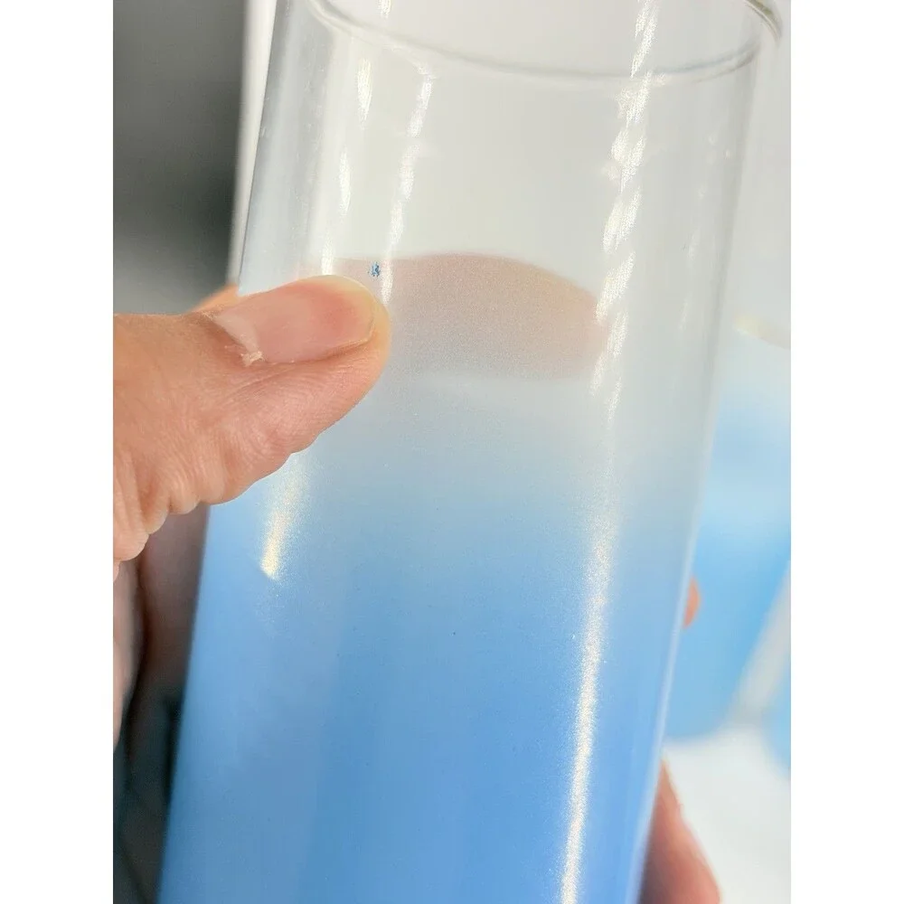 Vintage 4 MCM Blendo Frosted Ice Tea/Tom Collins Glasses Blue Gold